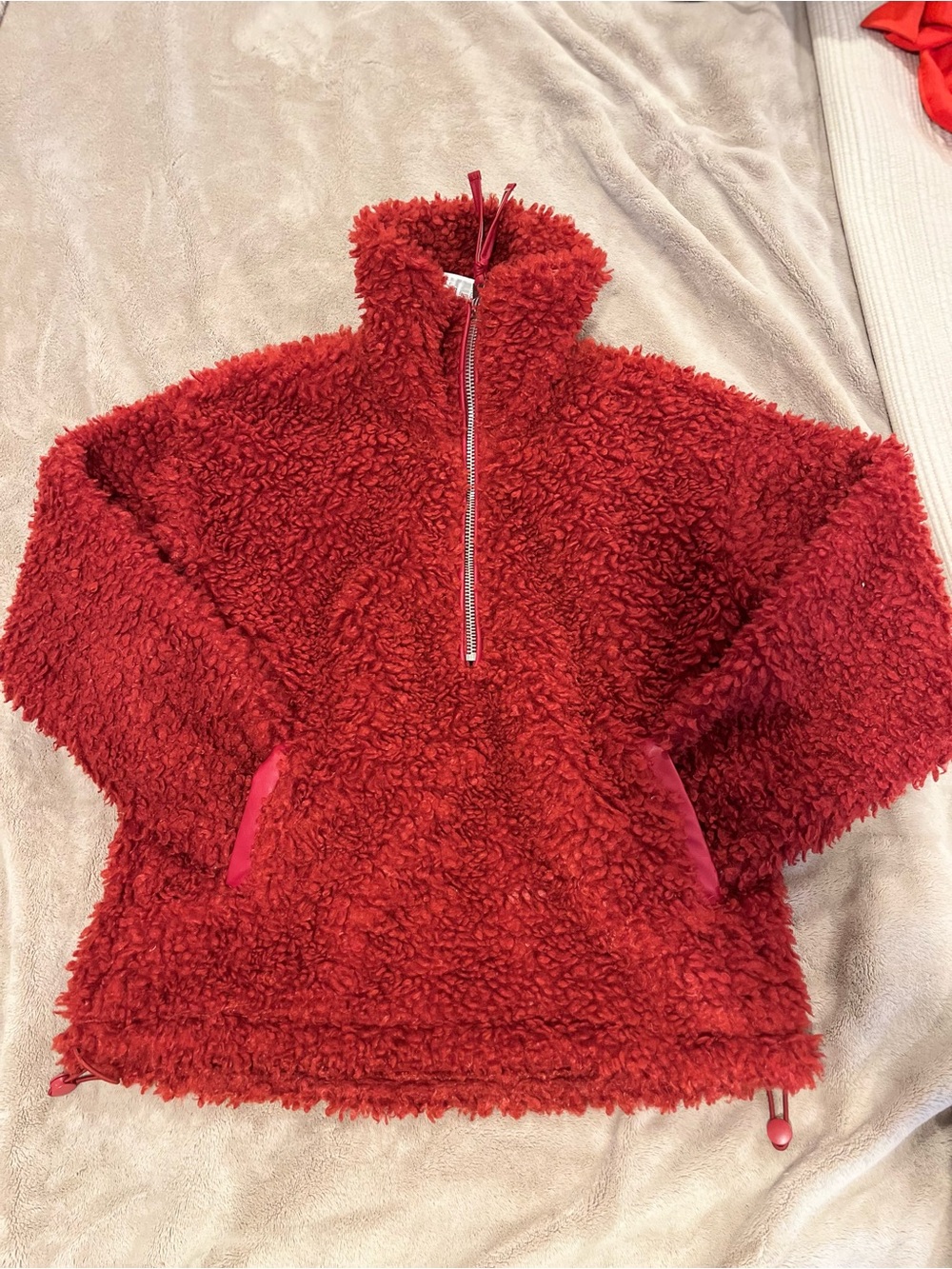 Abercrombie & Fitch Red Sherpa Pullover Top